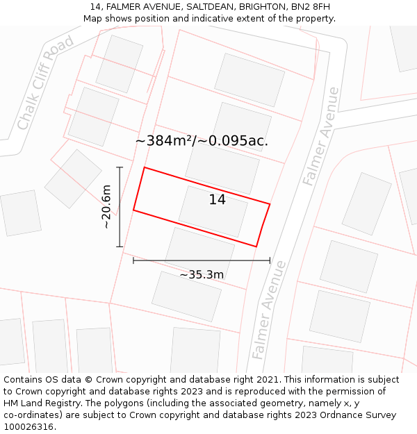 14, FALMER AVENUE, SALTDEAN, BRIGHTON, BN2 8FH: Plot and title map