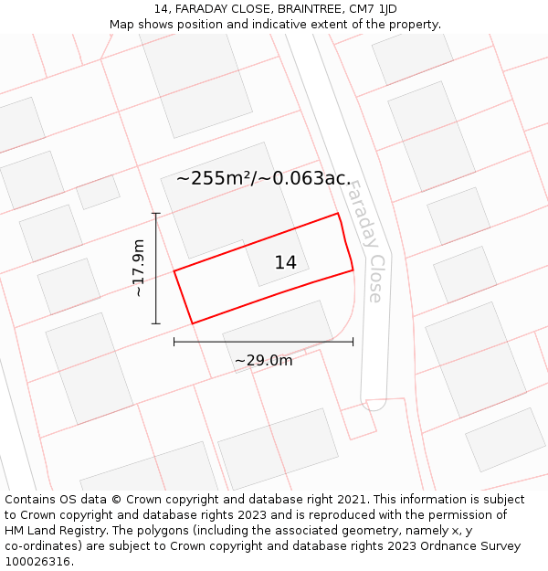 14, FARADAY CLOSE, BRAINTREE, CM7 1JD: Plot and title map