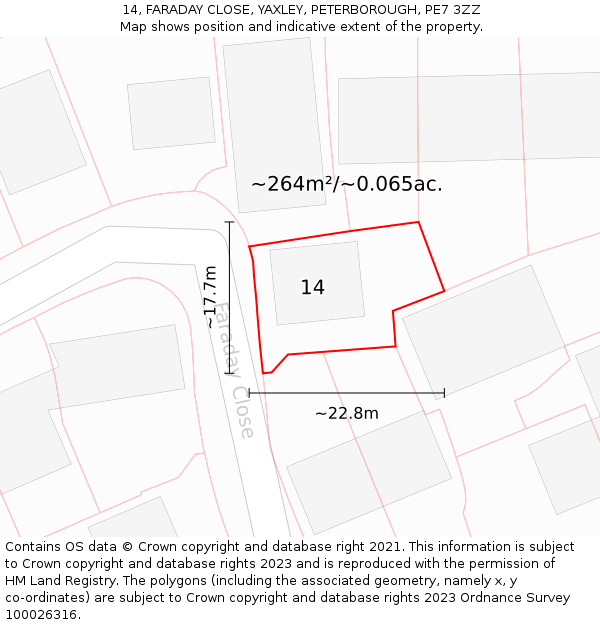 14, FARADAY CLOSE, YAXLEY, PETERBOROUGH, PE7 3ZZ: Plot and title map