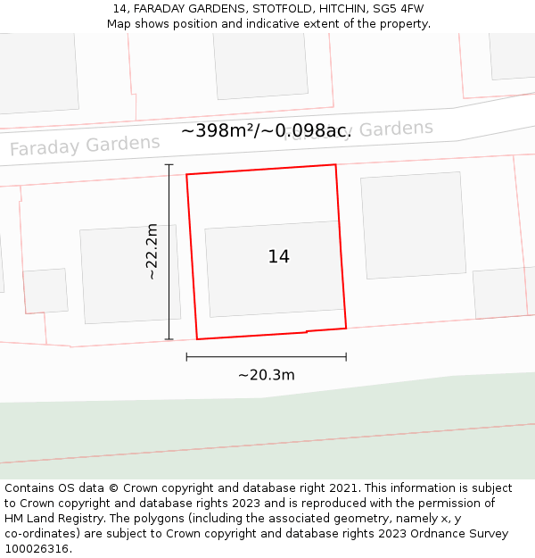 14, FARADAY GARDENS, STOTFOLD, HITCHIN, SG5 4FW: Plot and title map
