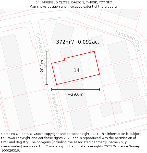 14, FAREFIELD CLOSE, DALTON, THIRSK, YO7 3FD: Plot and title map