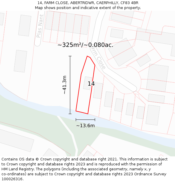 14, FARM CLOSE, ABERTRIDWR, CAERPHILLY, CF83 4BR: Plot and title map
