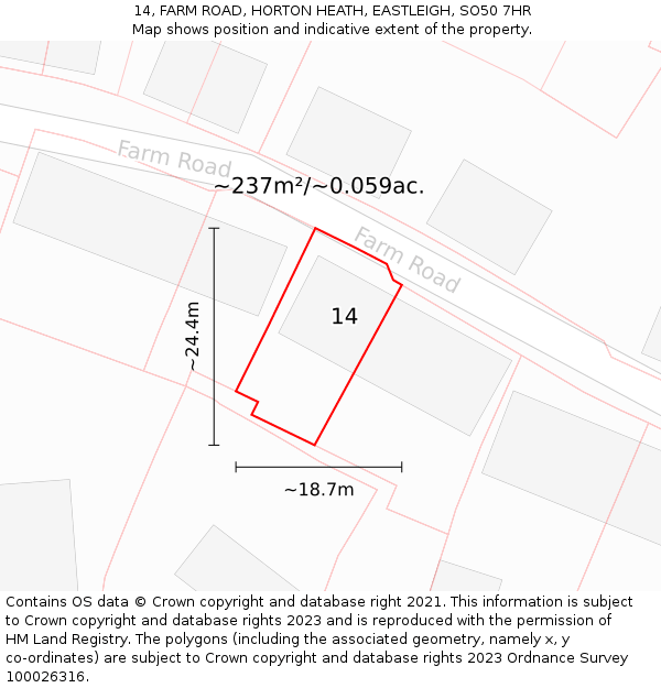 14, FARM ROAD, HORTON HEATH, EASTLEIGH, SO50 7HR: Plot and title map
