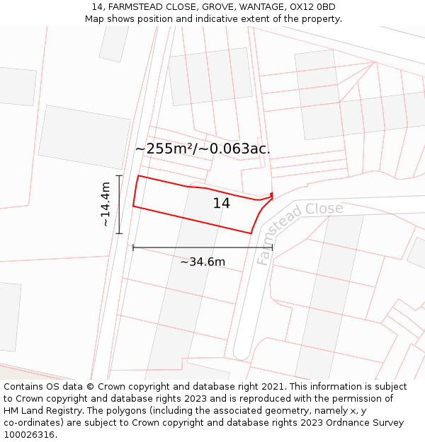 14, FARMSTEAD CLOSE, GROVE, WANTAGE, OX12 0BD: Plot and title map