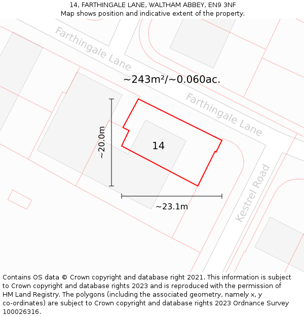 14, FARTHINGALE LANE, WALTHAM ABBEY, EN9 3NF: Plot and title map