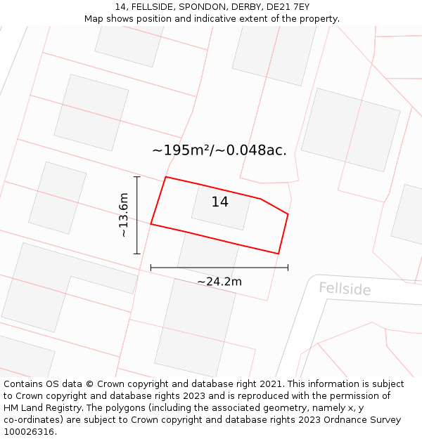 14, FELLSIDE, SPONDON, DERBY, DE21 7EY: Plot and title map