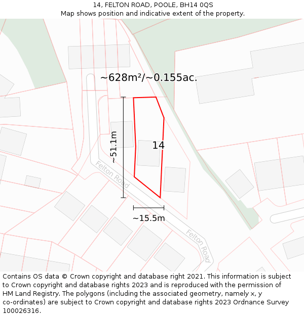 14, FELTON ROAD, POOLE, BH14 0QS: Plot and title map