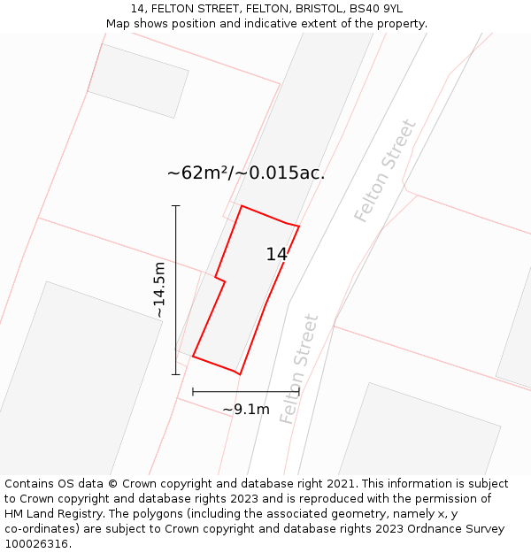 14, FELTON STREET, FELTON, BRISTOL, BS40 9YL: Plot and title map