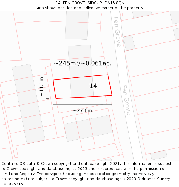 14, FEN GROVE, SIDCUP, DA15 8QN: Plot and title map
