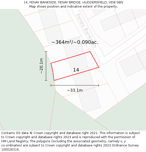 14, FENAY BANKSIDE, FENAY BRIDGE, HUDDERSFIELD, HD8 0BN: Plot and title map