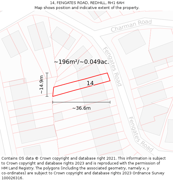14, FENGATES ROAD, REDHILL, RH1 6AH: Plot and title map