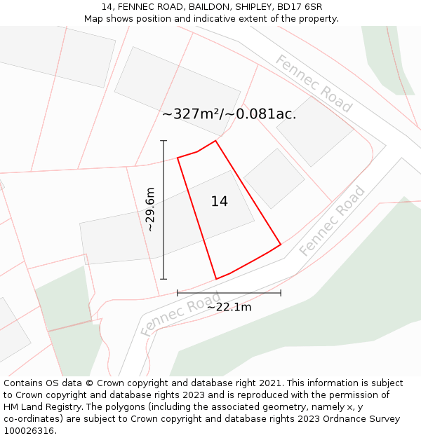 14, FENNEC ROAD, BAILDON, SHIPLEY, BD17 6SR: Plot and title map
