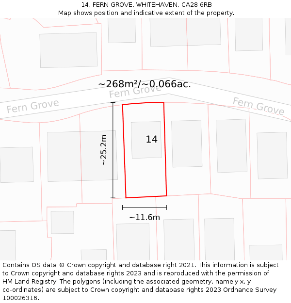 14, FERN GROVE, WHITEHAVEN, CA28 6RB: Plot and title map