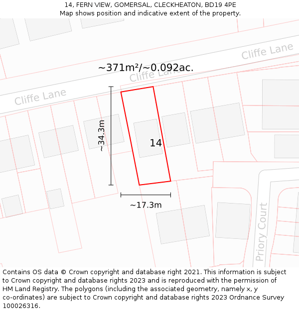 14, FERN VIEW, GOMERSAL, CLECKHEATON, BD19 4PE: Plot and title map