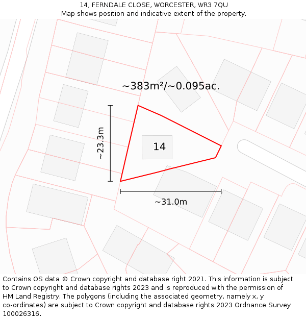 14, FERNDALE CLOSE, WORCESTER, WR3 7QU: Plot and title map