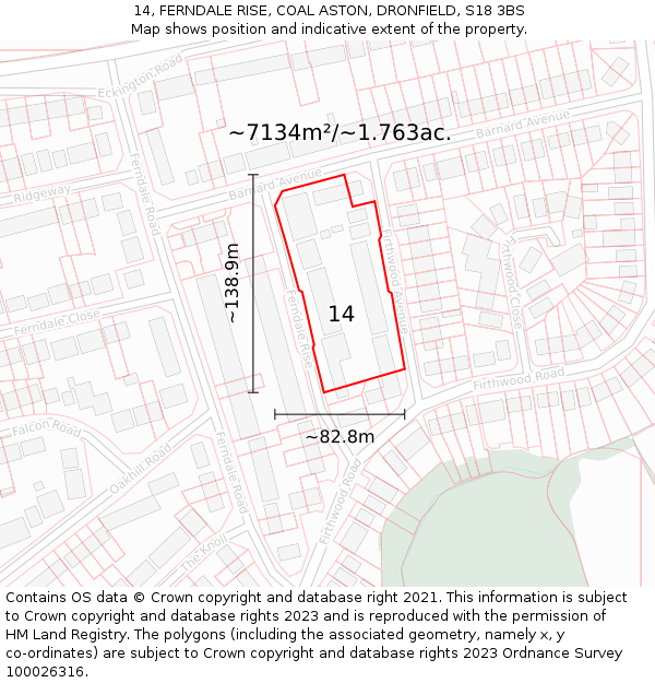 14, FERNDALE RISE, COAL ASTON, DRONFIELD, S18 3BS: Plot and title map