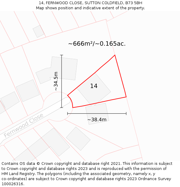 14, FERNWOOD CLOSE, SUTTON COLDFIELD, B73 5BH: Plot and title map
