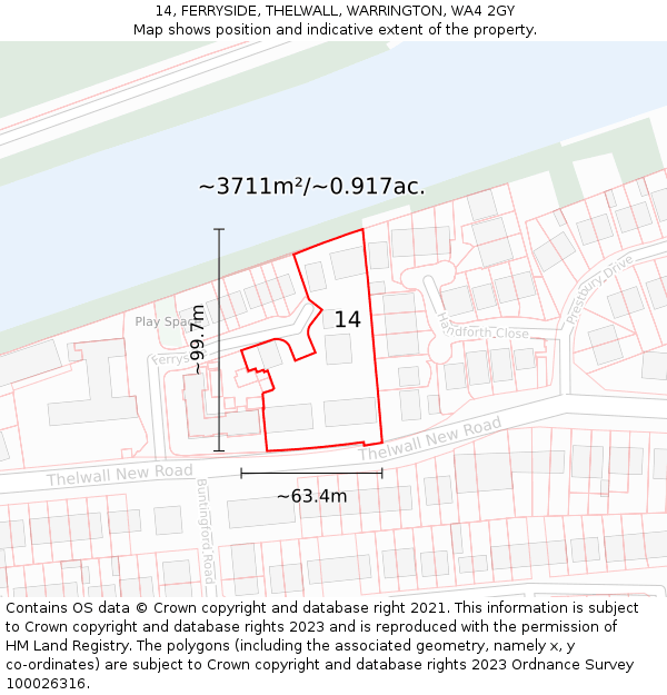 14, FERRYSIDE, THELWALL, WARRINGTON, WA4 2GY: Plot and title map