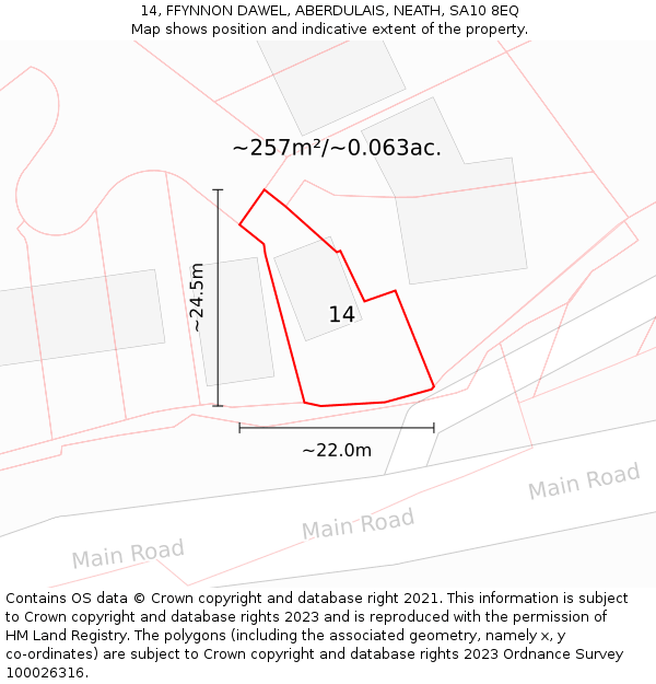14, FFYNNON DAWEL, ABERDULAIS, NEATH, SA10 8EQ: Plot and title map