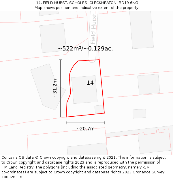 14, FIELD HURST, SCHOLES, CLECKHEATON, BD19 6NG: Plot and title map
