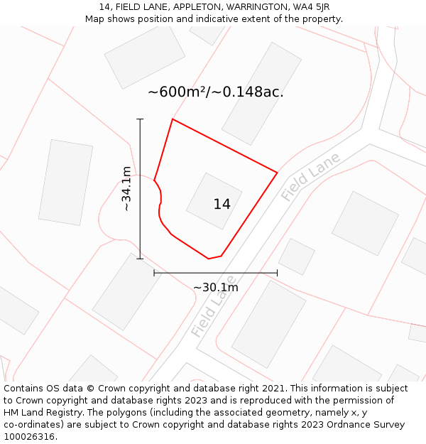14, FIELD LANE, APPLETON, WARRINGTON, WA4 5JR: Plot and title map