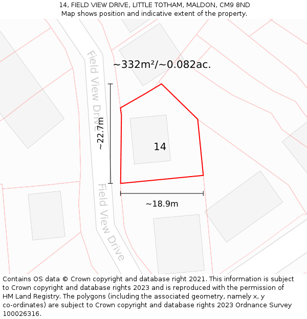 14, FIELD VIEW DRIVE, LITTLE TOTHAM, MALDON, CM9 8ND: Plot and title map