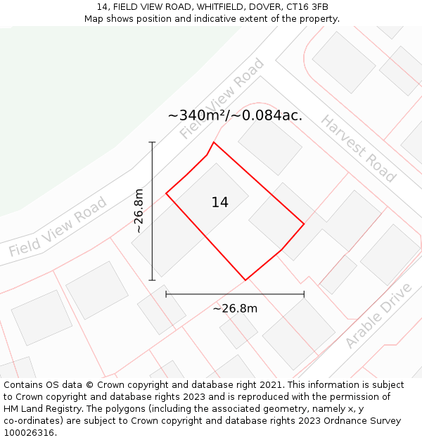 14, FIELD VIEW ROAD, WHITFIELD, DOVER, CT16 3FB: Plot and title map