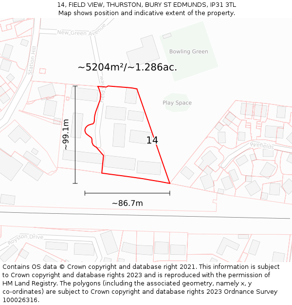 14, FIELD VIEW, THURSTON, BURY ST EDMUNDS, IP31 3TL: Plot and title map