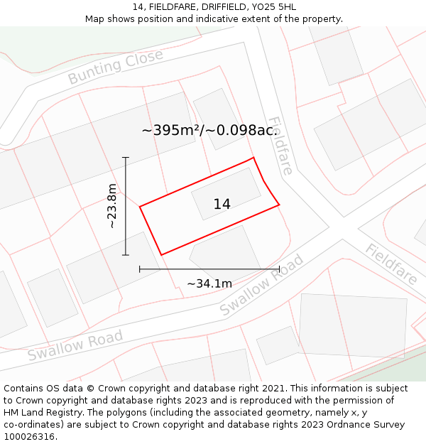 14, FIELDFARE, DRIFFIELD, YO25 5HL: Plot and title map