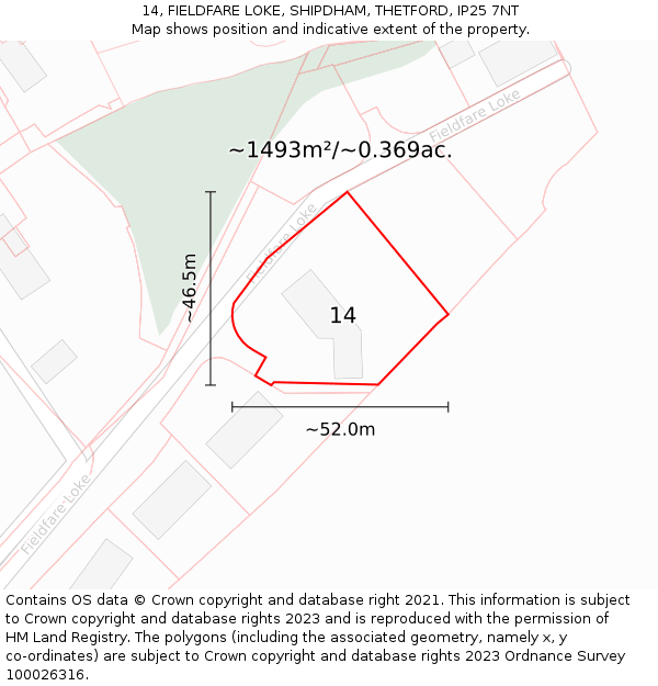 14, FIELDFARE LOKE, SHIPDHAM, THETFORD, IP25 7NT: Plot and title map