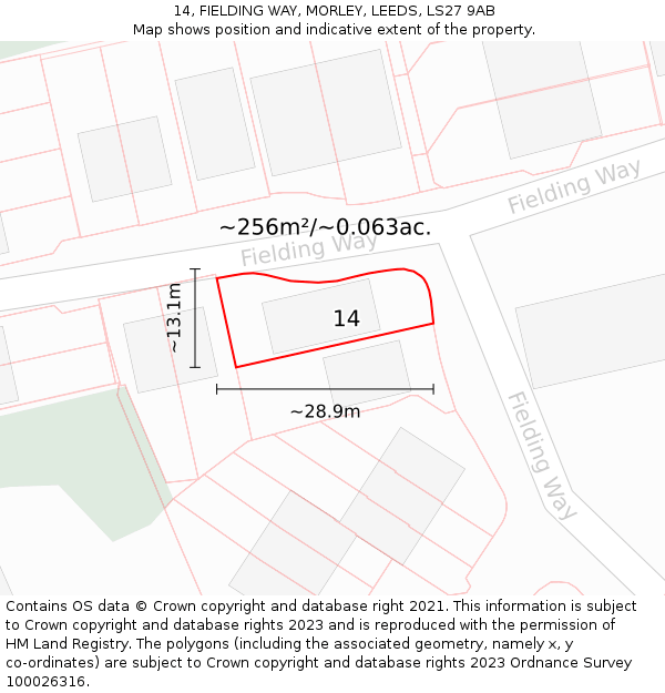 14, FIELDING WAY, MORLEY, LEEDS, LS27 9AB: Plot and title map