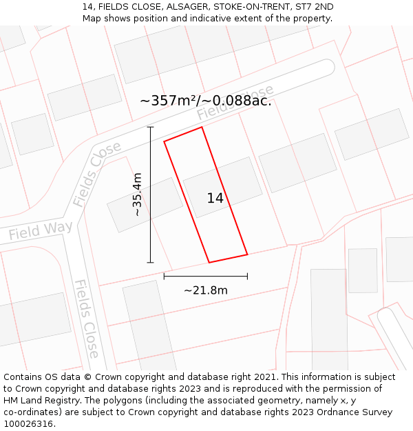 14, FIELDS CLOSE, ALSAGER, STOKE-ON-TRENT, ST7 2ND: Plot and title map