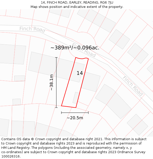 14, FINCH ROAD, EARLEY, READING, RG6 7JU: Plot and title map