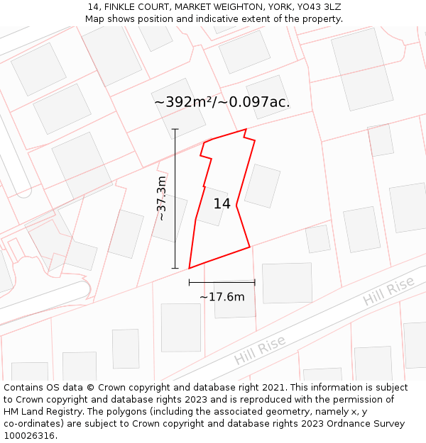 14, FINKLE COURT, MARKET WEIGHTON, YORK, YO43 3LZ: Plot and title map