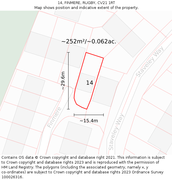 14, FINMERE, RUGBY, CV21 1RT: Plot and title map