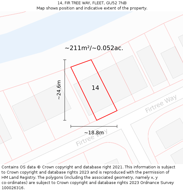 14, FIR TREE WAY, FLEET, GU52 7NB: Plot and title map