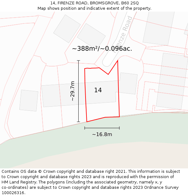 14, FIRENZE ROAD, BROMSGROVE, B60 2SQ: Plot and title map