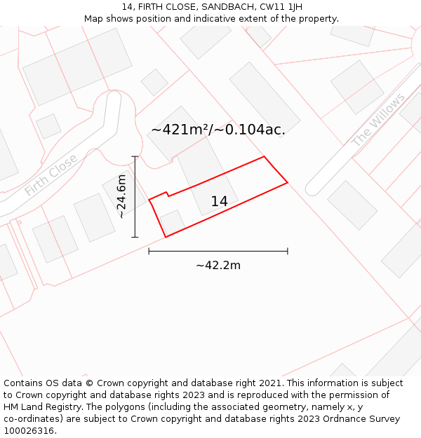 14, FIRTH CLOSE, SANDBACH, CW11 1JH: Plot and title map