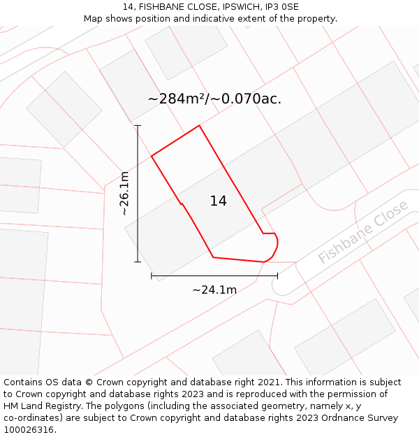 14, FISHBANE CLOSE, IPSWICH, IP3 0SE: Plot and title map