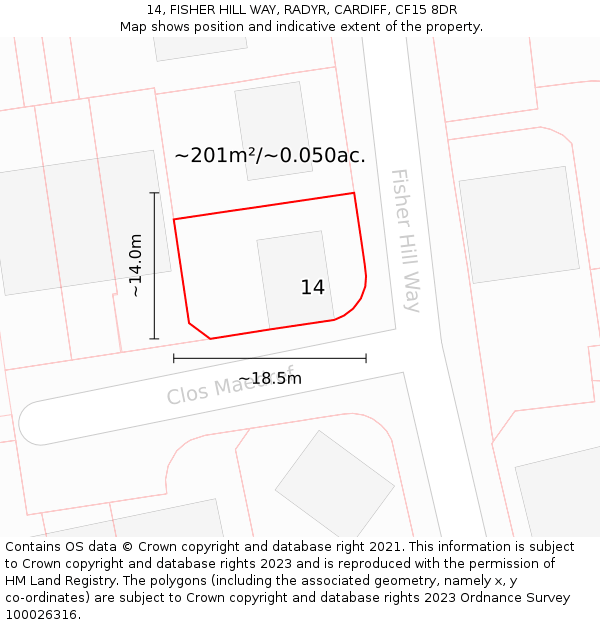 14, FISHER HILL WAY, RADYR, CARDIFF, CF15 8DR: Plot and title map