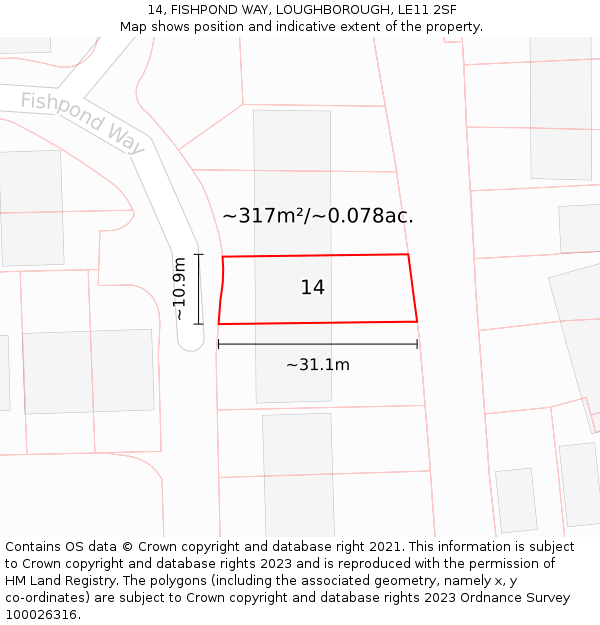 14, FISHPOND WAY, LOUGHBOROUGH, LE11 2SF: Plot and title map