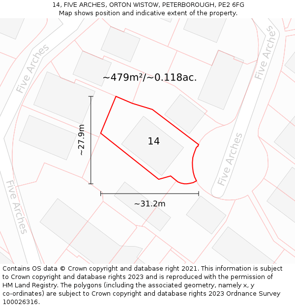 14, FIVE ARCHES, ORTON WISTOW, PETERBOROUGH, PE2 6FG: Plot and title map
