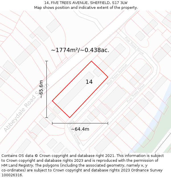 14, FIVE TREES AVENUE, SHEFFIELD, S17 3LW: Plot and title map