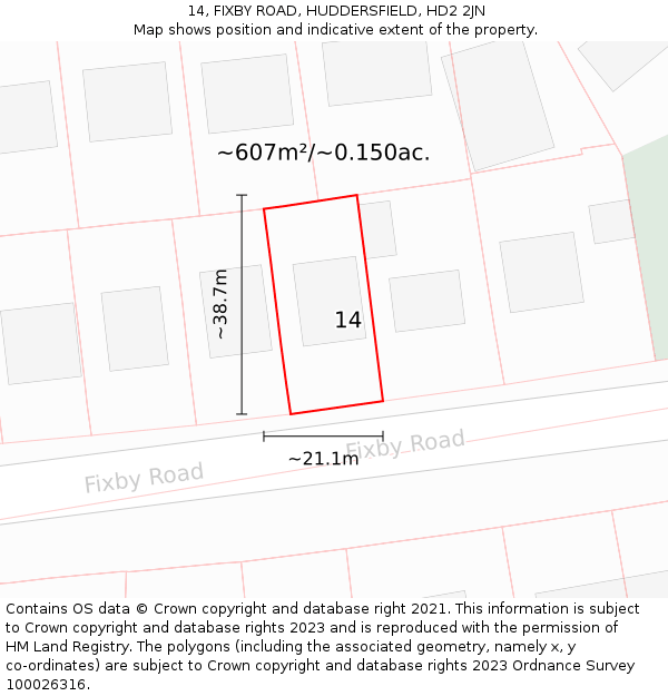 14, FIXBY ROAD, HUDDERSFIELD, HD2 2JN: Plot and title map