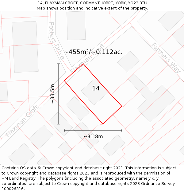 14, FLAXMAN CROFT, COPMANTHORPE, YORK, YO23 3TU: Plot and title map