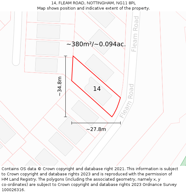 14, FLEAM ROAD, NOTTINGHAM, NG11 8PL: Plot and title map