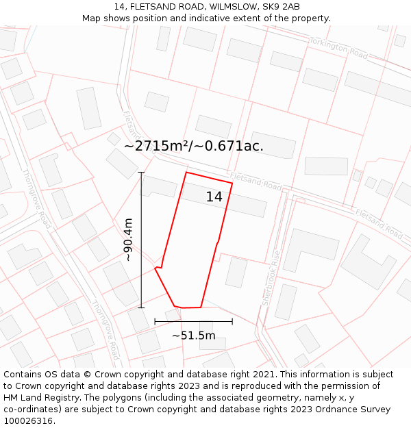 14, FLETSAND ROAD, WILMSLOW, SK9 2AB: Plot and title map