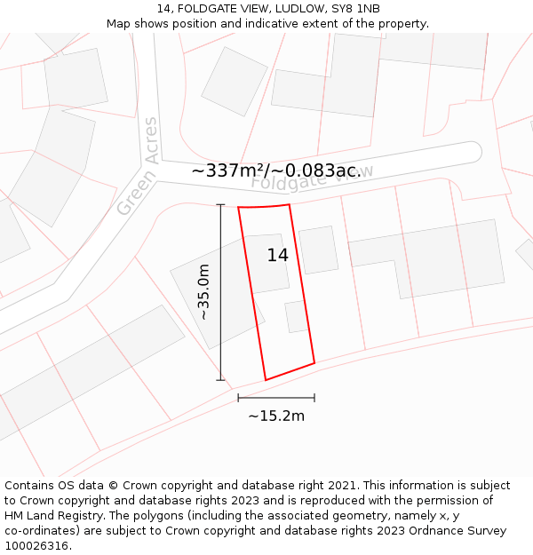 14, FOLDGATE VIEW, LUDLOW, SY8 1NB: Plot and title map