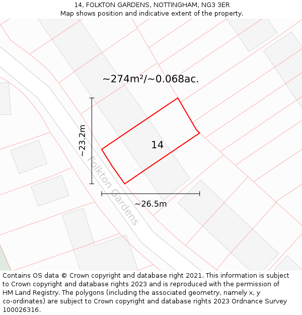 14, FOLKTON GARDENS, NOTTINGHAM, NG3 3ER: Plot and title map