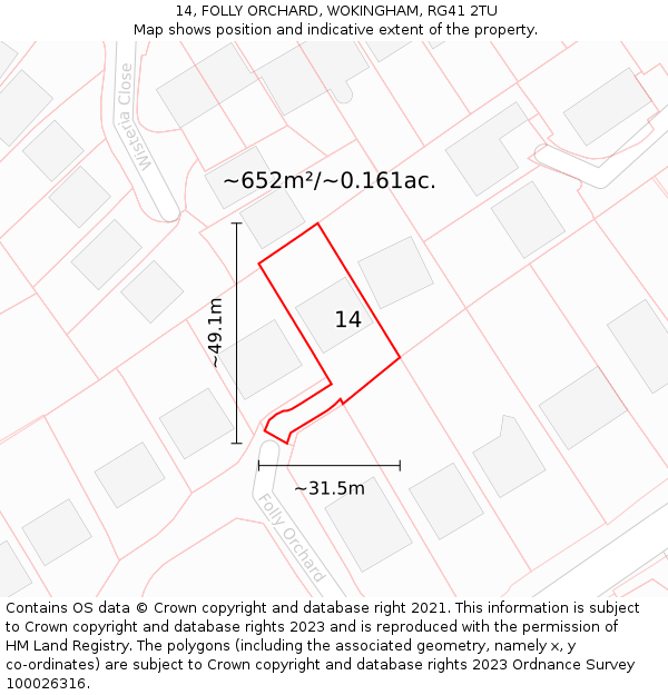 14, FOLLY ORCHARD, WOKINGHAM, RG41 2TU: Plot and title map